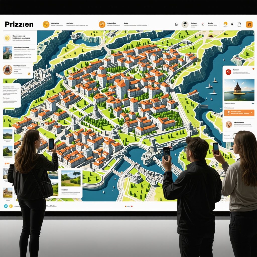 Visitors interacting with a digital AR map of Prizren's cultural heritage sites in a museum setting