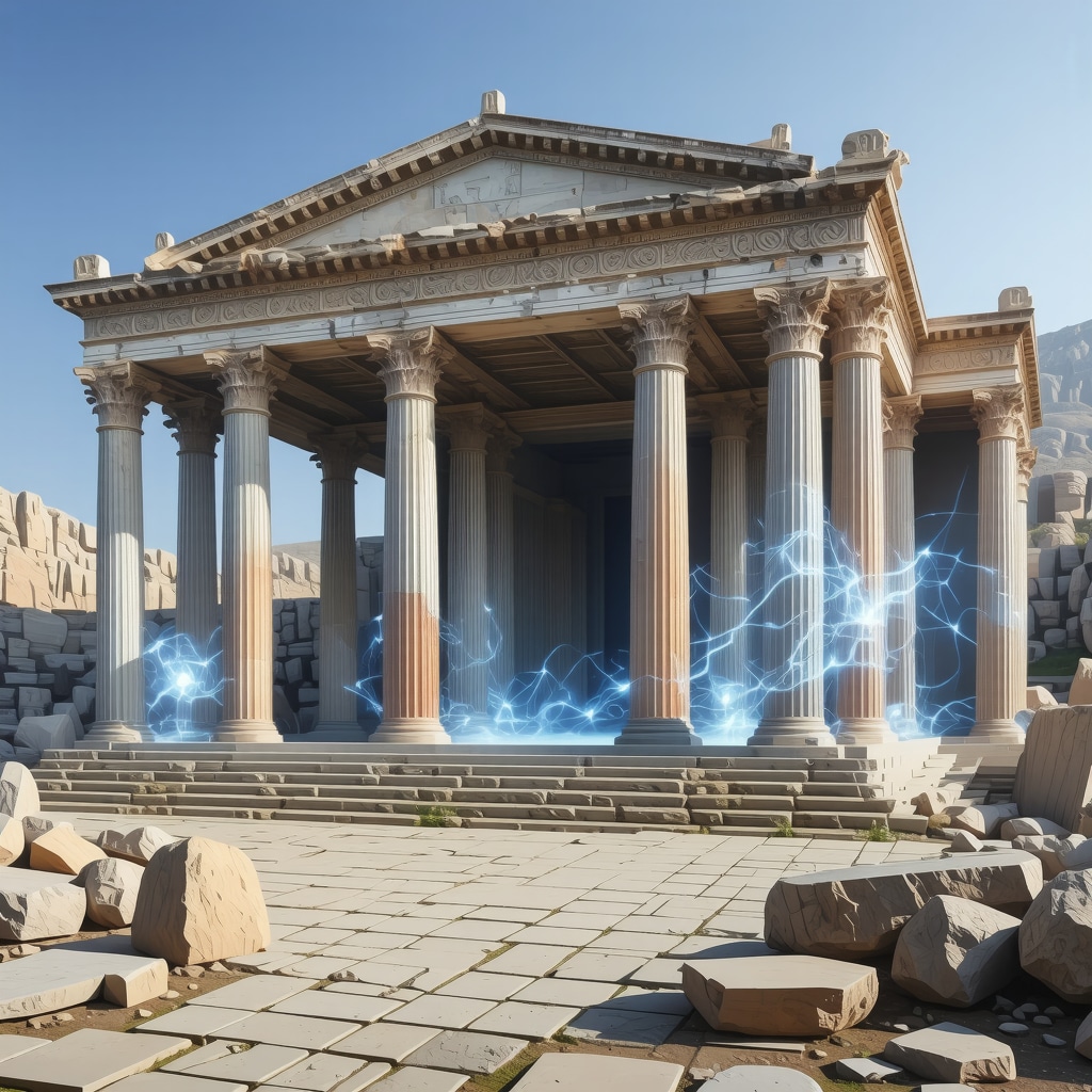 Virtual reality enhanced digital model of the Temple of Apollo at Delphi showing Pythia's oracular session
