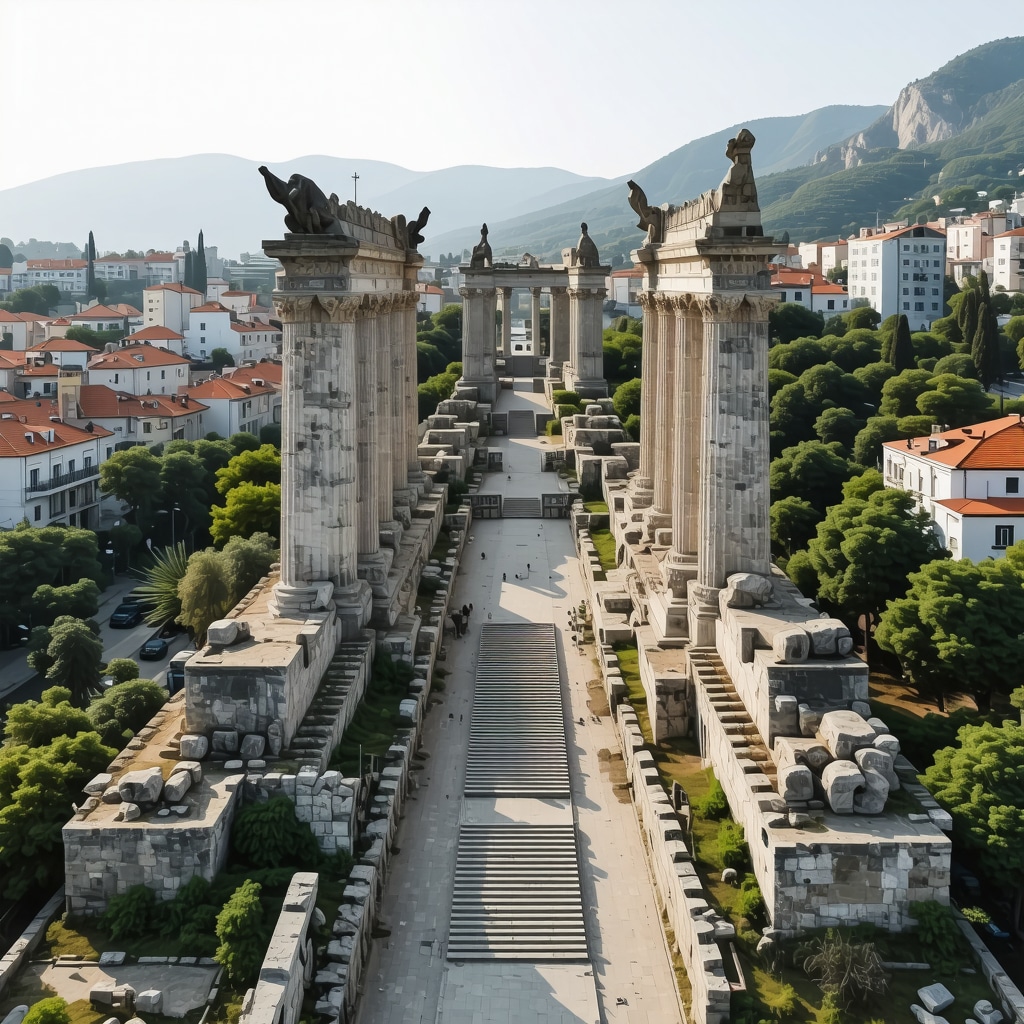 Dron që fotografon monumentet historike të Korculës në det të hapur