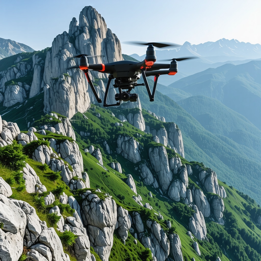 Drone në lartësi të madhe duke eksploruar peizazhin malor të Shqipërisë