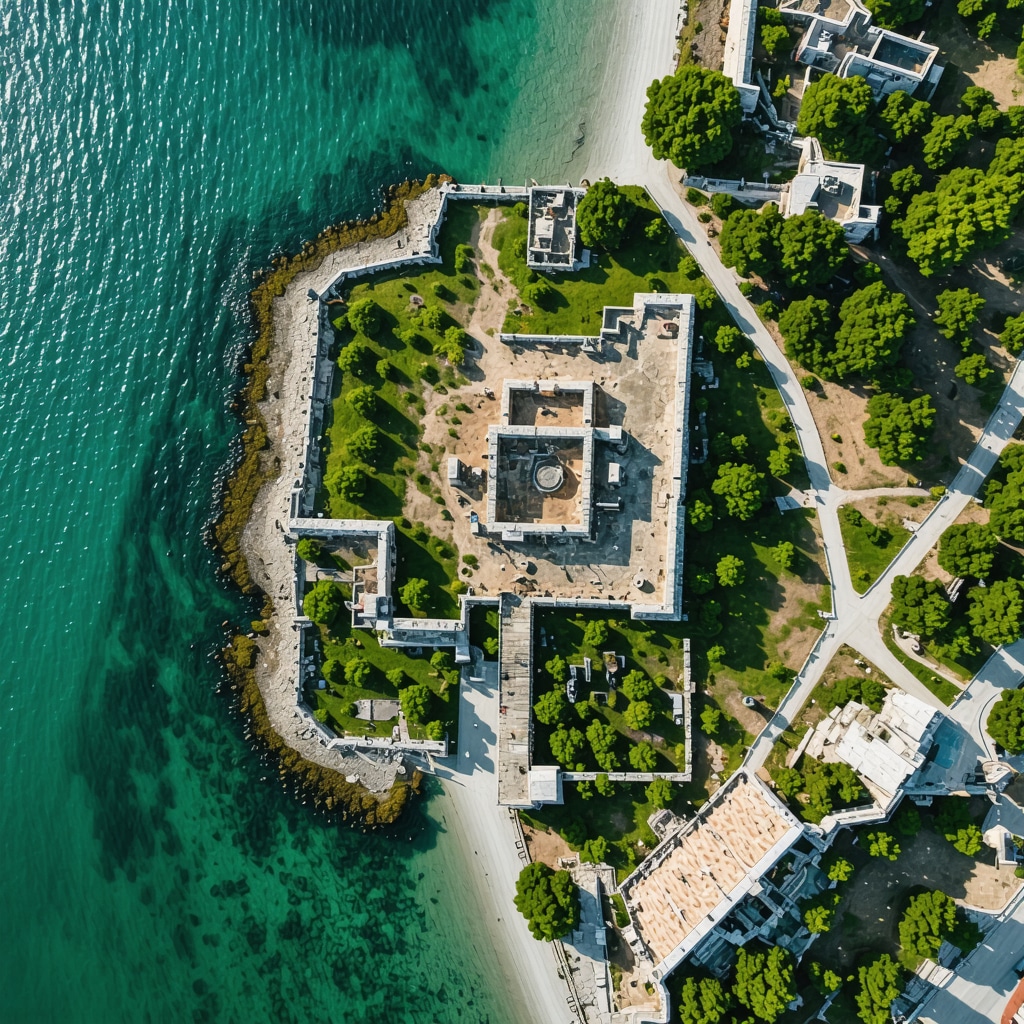 Aerial view of undiscovered archaeological sites in Constanta using drone technology