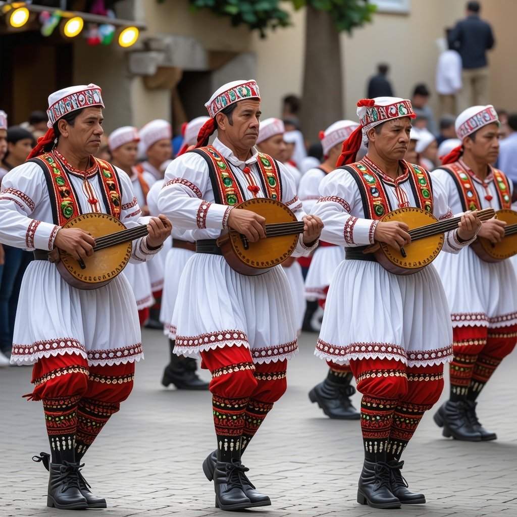 Instrumente tradicionale dhe valltarë në një festë lokale në Ballkan