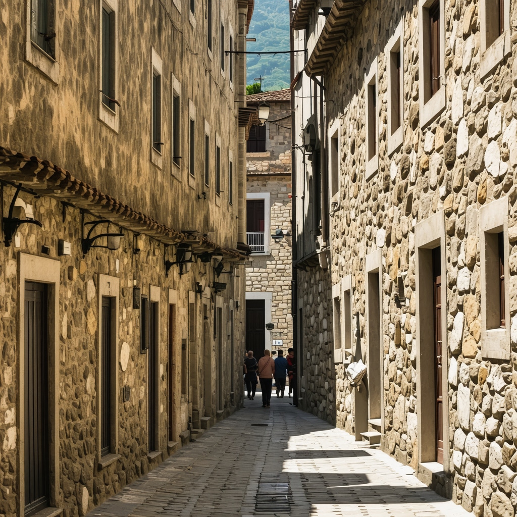 A picturesque street scene in a Balkan city showcasing historic buildings and local culture.