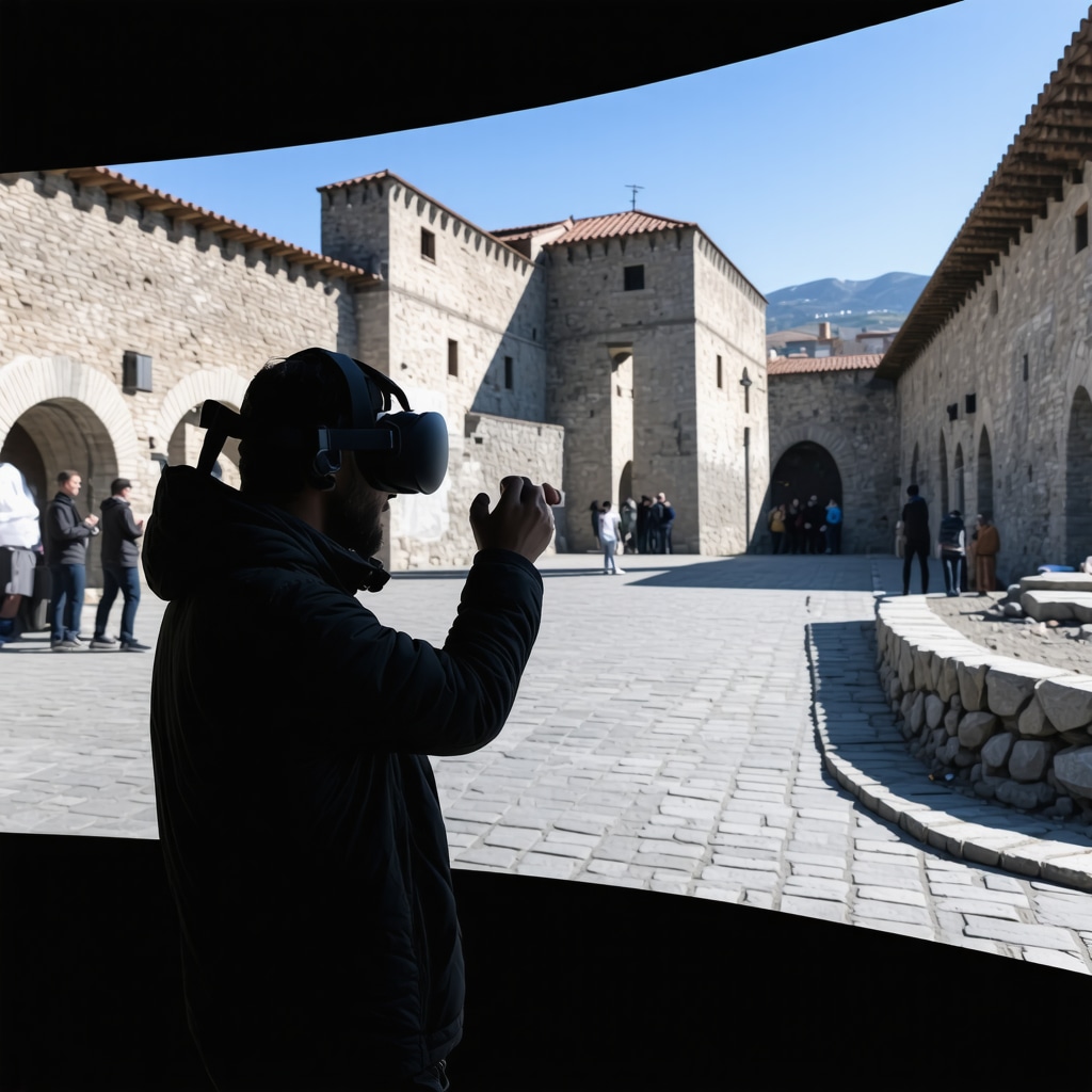 AR and VR technology used for preserving Novi Pazar's cultural heritage, with interactive displays and visitors.