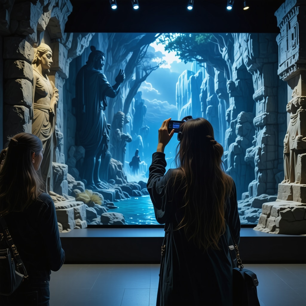 Tourists experiencing augmented reality exhibits about mystical legends in a Balkan city