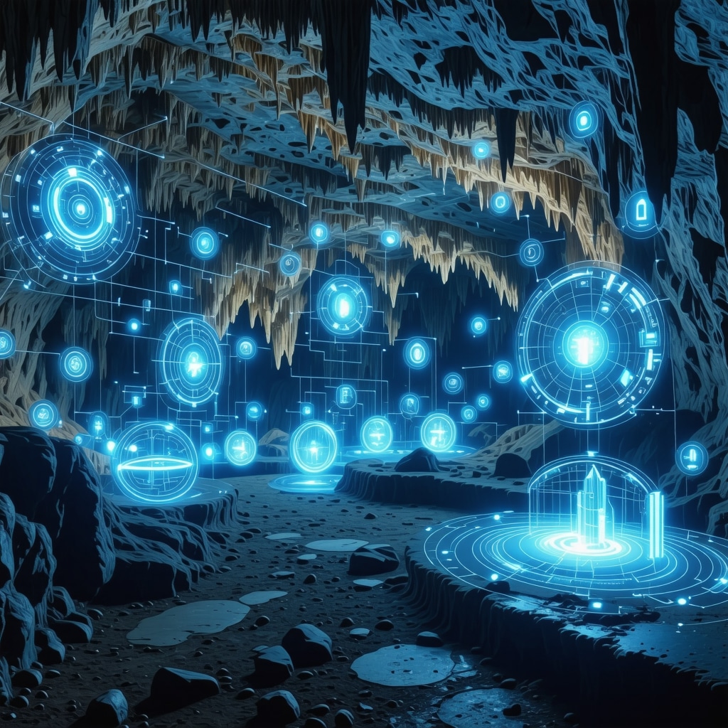 Advanced IoT sensors and AI data overlays monitoring environmental parameters inside Postojnas karst cave