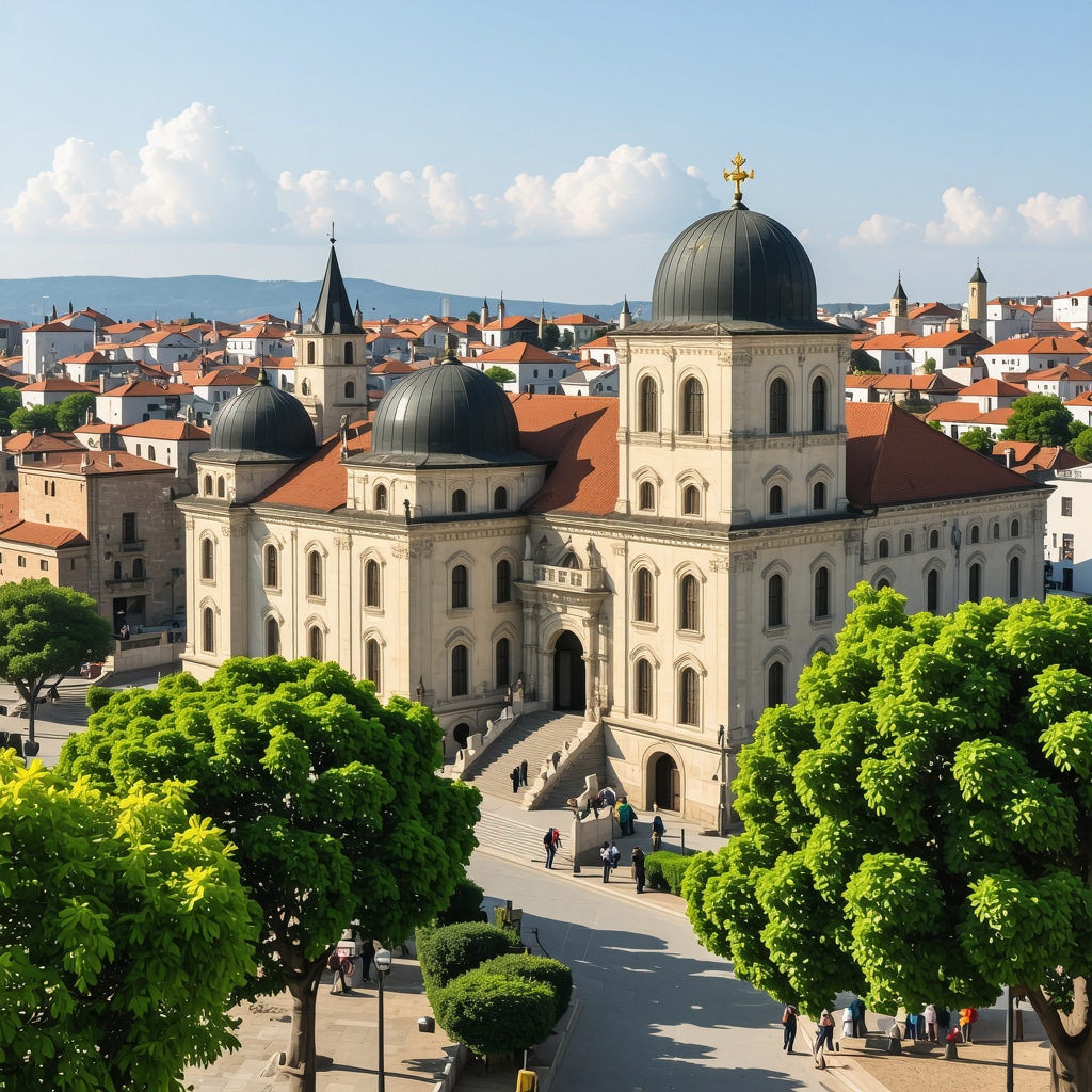 Panoramic view of Ottoman architecture in a Balkan city, showcasing historical monuments.