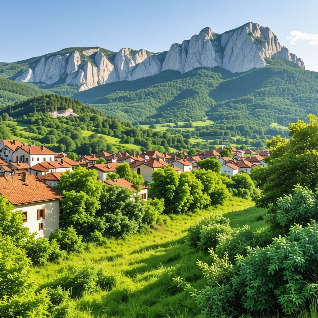Scenic panorama of towns and mountains in the Balkans
