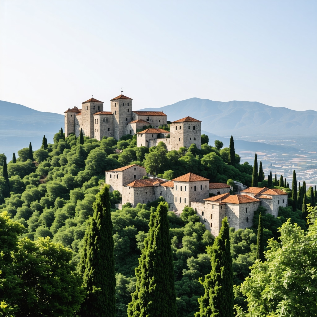 Beautiful panoramic view of Lovcen mountain with fortress and lush landscape