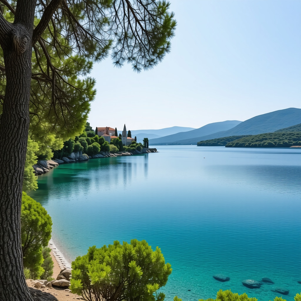 Mljet National Park with saltwater lakes and forest greenery under blue sky