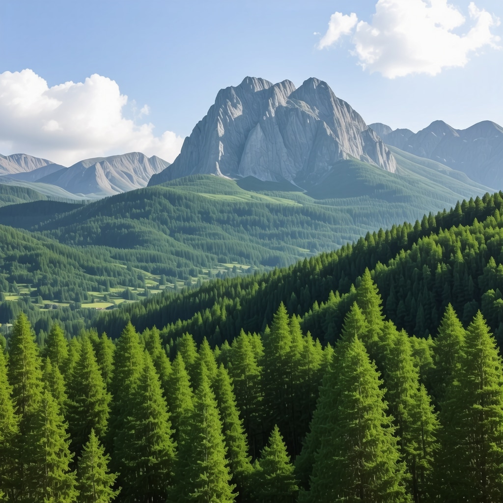 A stunning view of Montenegro's mountains with lush forests and rugged peaks