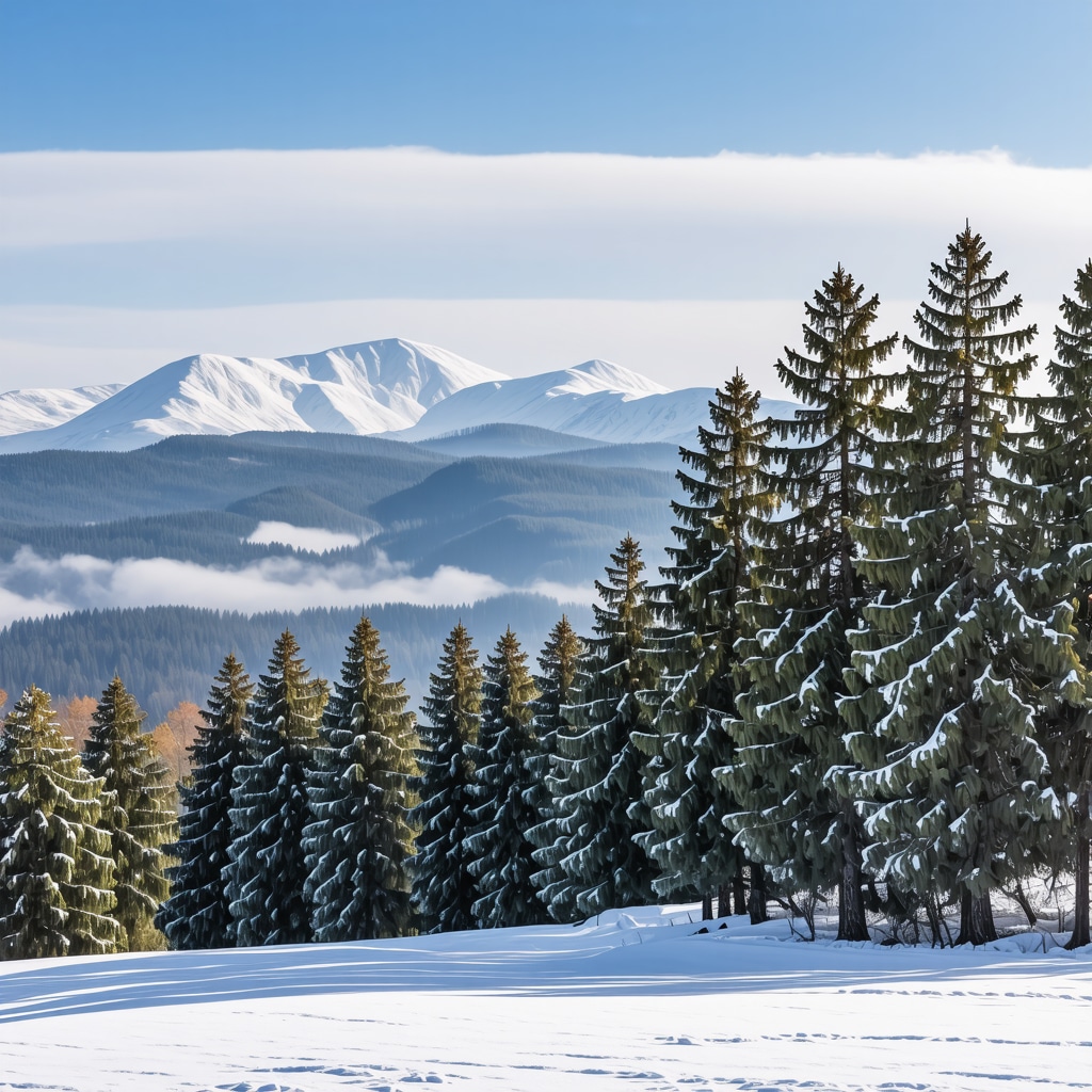 Peizazhi i bukur dimëror në Zlatibor me malet e mbuluara me dëborë dhe pemët e dendur