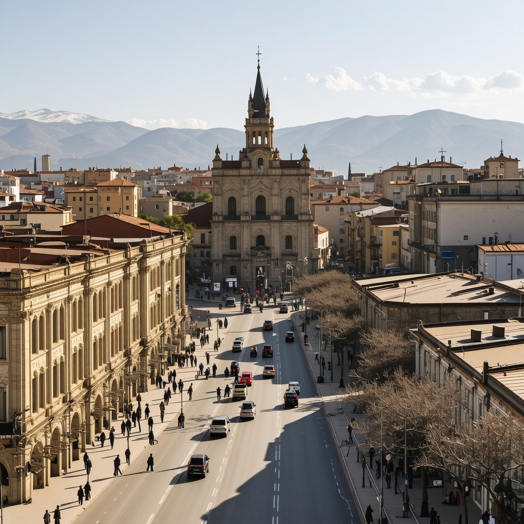 Cityscape of Prishtina showing historic and modern architecture blending seamlessly