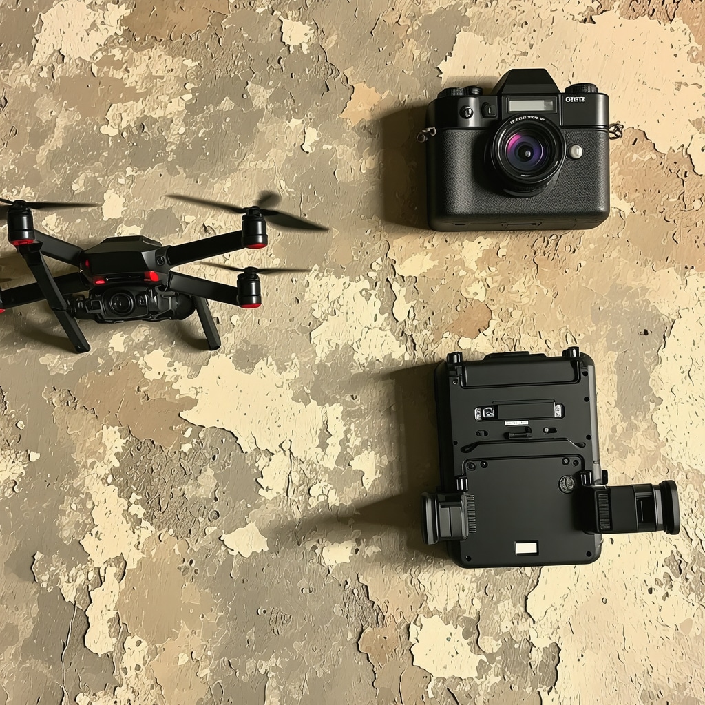 Illustration of drones, 3D scans, AR glasses, and AI algorithms used in cultural heritage documentation.