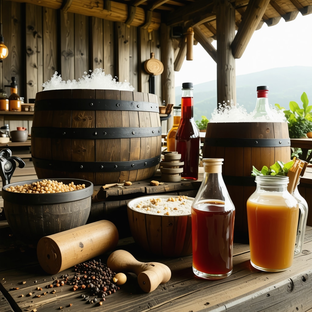 Pije të fermentuara tradicionale në një ambient rustic