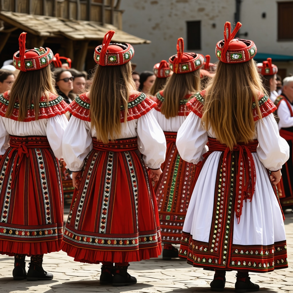 Një grup njerëzish në veshje tradicionale shqiptare duke marrë pjesë në një festë popullore