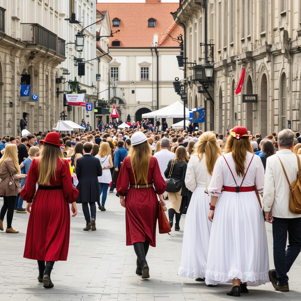 A lively street scene in Zagreb during a cultural festival in 2025