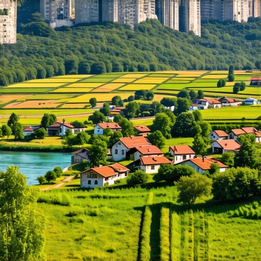 Scenic view of Balkan mountains, rivers, and villages