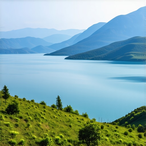 Panoramic view of mountains and coastlines in the Balkans