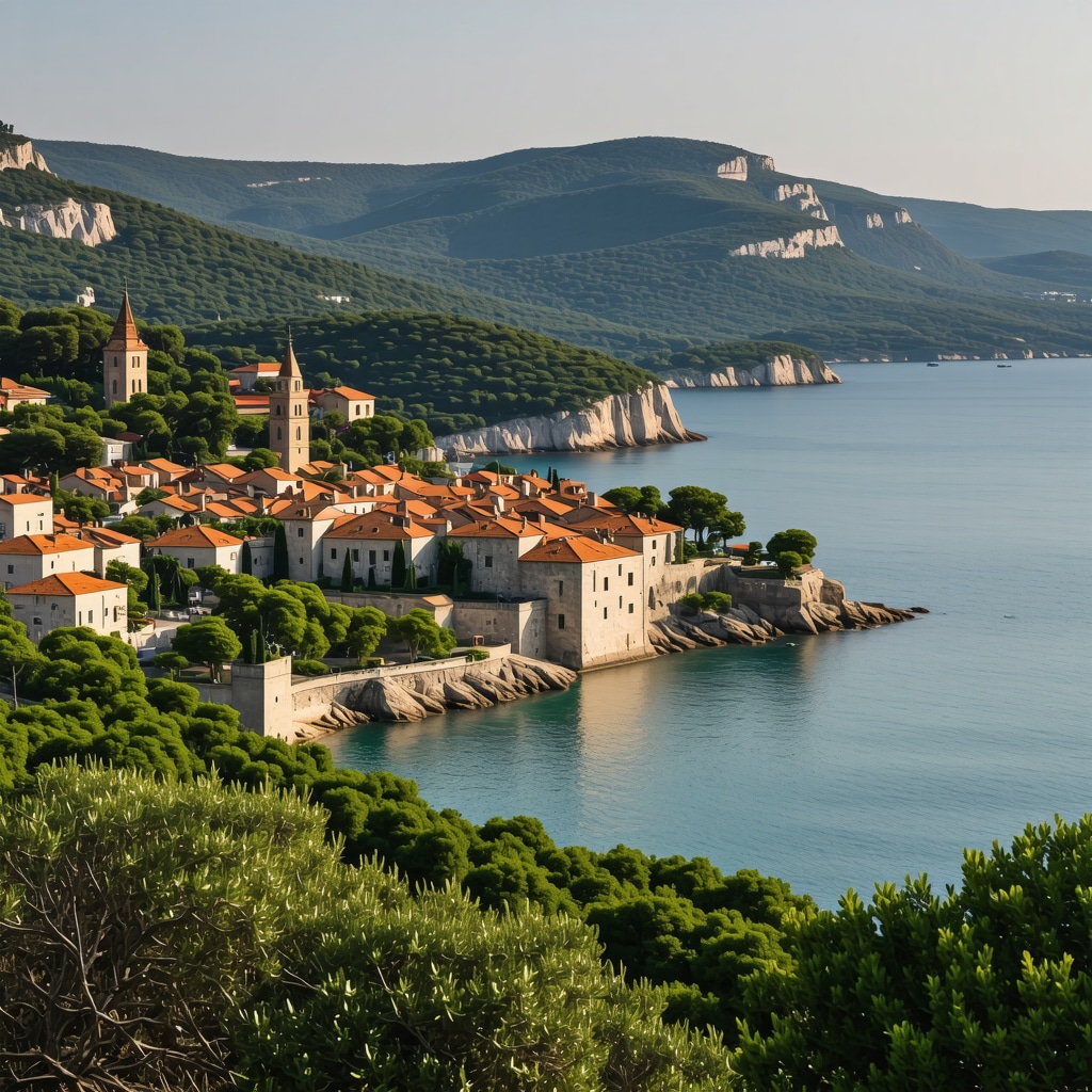 Scenic view of Croatian coast and historic city