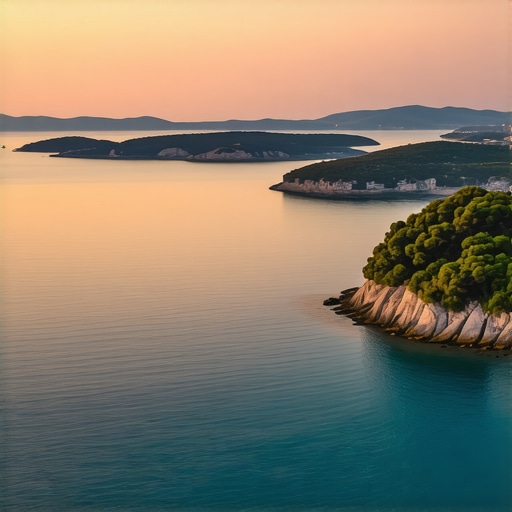 Beautiful Croatian coastline with islands and sunset