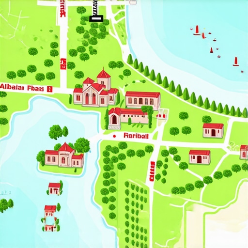 A colorful digital map highlighting Albanian cultural sites with interactive elements.