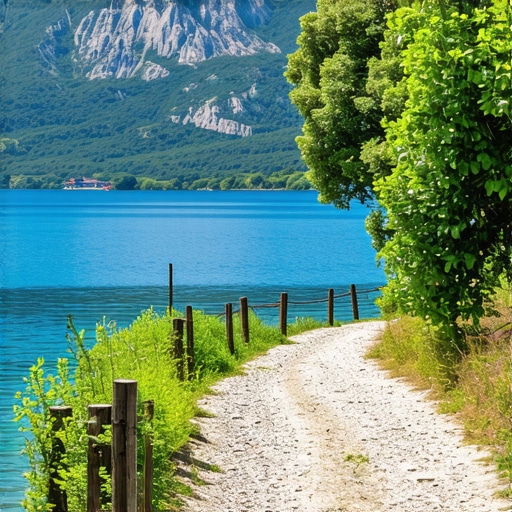 Scenic view of Lake Ohrid with mountains in North Macedonia