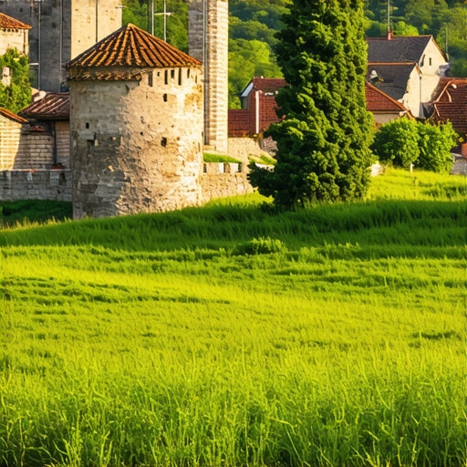 Pamje e bukur e rajonit të Ballkanit me vende historike dhe natyrë të gjelbër
