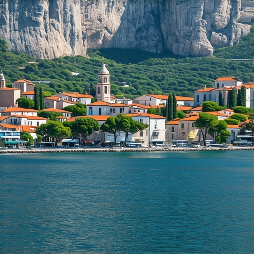 Panoramic view of Budva's old town and natural landscape