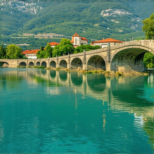 Peisazh natyror i Konjicit me urën e lashtë dhe peisazhe malore