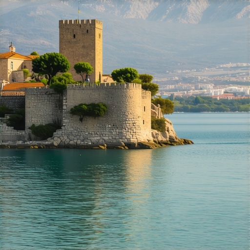Peisazh i Nafplio me kështjellat dhe detin e kaltër