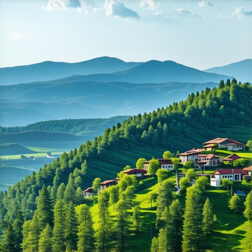 Pamje e peisazhit malor të Ballkanit me natyrë të pasur dhe fshatra tradicionale
