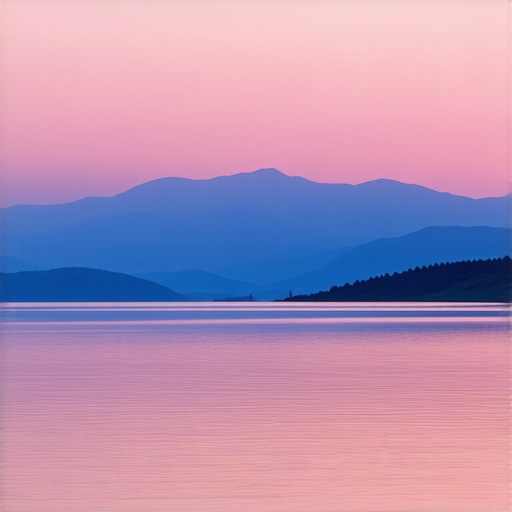 Sunset over Lake Ioannina with Mountains in the background