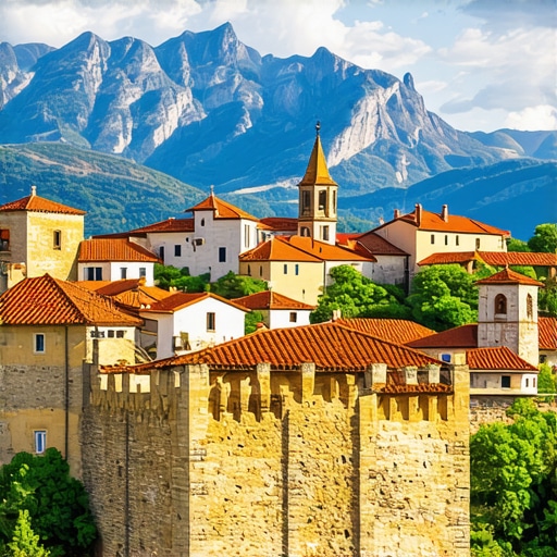 Beautiful landscape of Montenegro with mountains and historic sites
