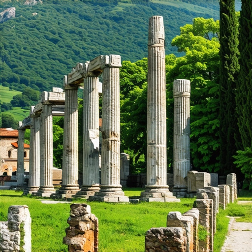 Peisazh i bukur i Ioannina me rrënoja të lashta dhe peisazh natyror të gjelbër