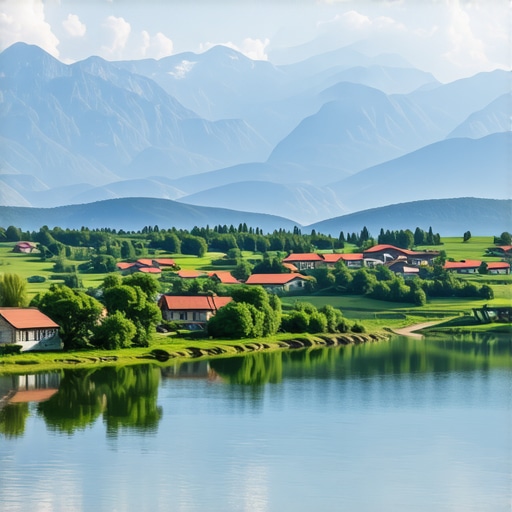 Peisazhe natyrore të Ballkanit me malet, liqenet dhe fshatrat tradicionale