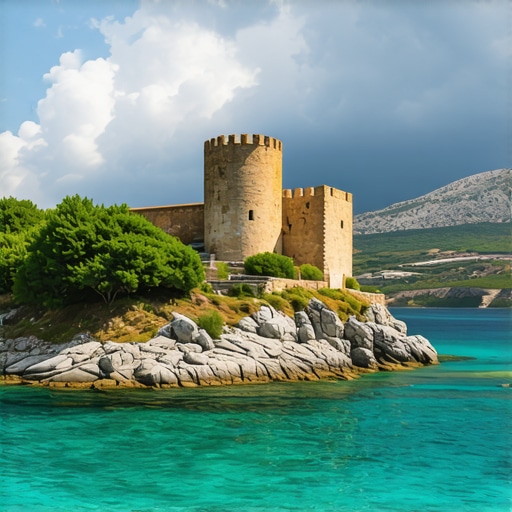A scenic view of southern Albania's coast with castles and natural beauty