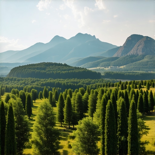 A scenic landscape of Rozaja showcasing dense forests, mountain peaks, and historical ruins