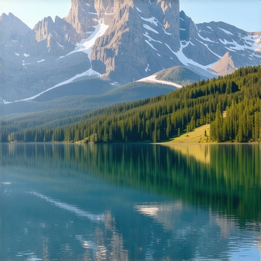 Alps and lake scenery during summer with vibrant colors