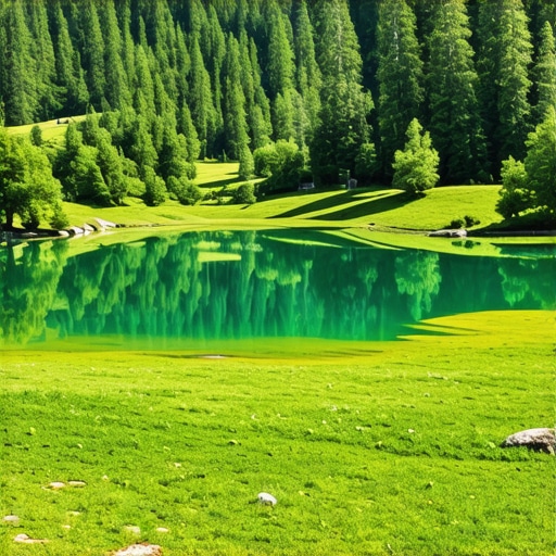 Panoramic view of Balkan national park A scenic landscape of Balkan park with lakes, mountains, and green forests.