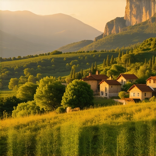 Balkan Landscape Scenic view of Balkan mountains and traditional villages